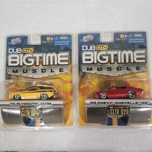 Red 69 Chevy and Yellow 70 Plymouth Die-Cast Muscle Cars Toys